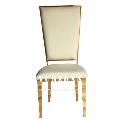 독특한 Bambu Shape Legs Hotel Banquet Chair 금 스테인레스 스틸 웨딩 체이저 이벤트 파티 대여