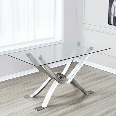 자오선 가구 유리와 금속 기초를 가진 현대 유리제 식탁