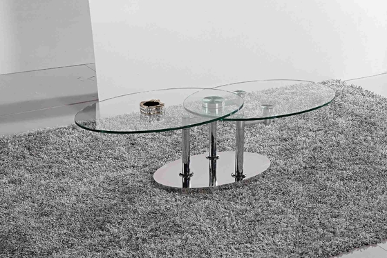 접히는 현대 유리 타원형 식탁 강화 유리 스테인리스 구조 L200xW100xH75cm