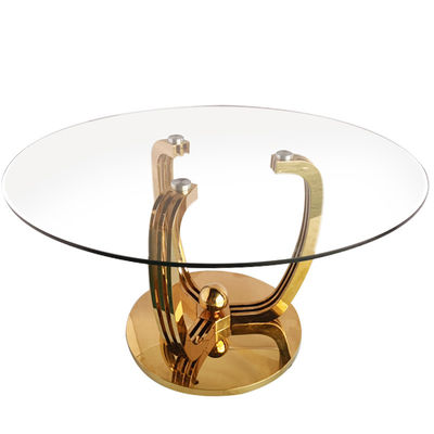 좋은 가격 유럽 스타일 스테인리스 스틸 8 좌석 둥근 온화 유리 식당 식탁 식당 디자인 온라인으로