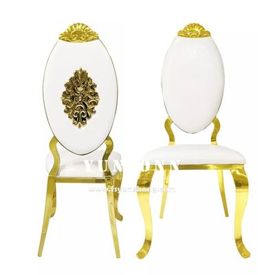 좋은 가격 럭셔리 호텔 레스토랑 금속 의자 크라운 디자인 골든 스테인리스 스틸 로얄 웨딩 체어 온라인으로