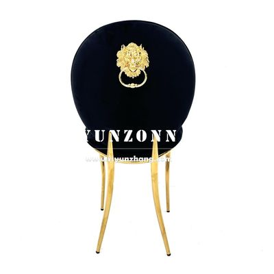 좋은 가격 도매 두바이 시장 골드 스테인리스 스틸 연회 의자 로얄 라이온 손잡이 호텔 럭셔리 다이닝 의자 온라인으로