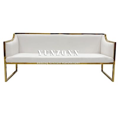 좋은 가격 Upholstered Gold Stainless Steel Accented White Leather Wedding Sofa for Rental Event 온라인으로