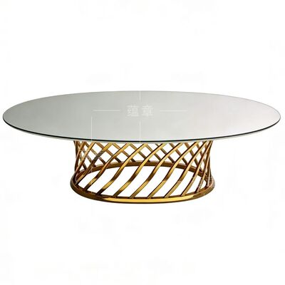 좋은 가격 결혼식, 다이닝, 연회, 파티용 스테인리스 스틸 프레임 타원형 테이블, 고급 거울 유리 상판 온라인으로