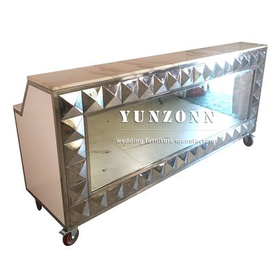 품질 나이트클럽용 하프문 모양 웨딩 파티 스테인리스 스틸 미러 유리 바 카운터 공장