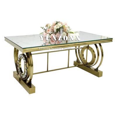 좋은 가격 잔치 테이블 스테인리스 스틸 프레임 결혼식 호텔 이벤트 크리스탈 장식 거울 유리 책상 테이블 호텔 가구 온라인으로