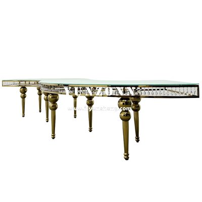 좋은 가격 핫 판매 스펜틴 투명 유리 상단 크리스탈 스테인리스 스틸 테이블 잔치 레스토랑 리셉션 센터 달 테이블 온라인으로