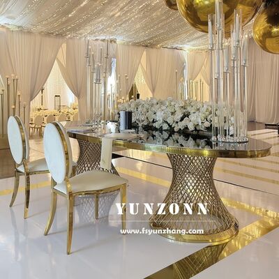 좋은 가격 호텔 연회, 결혼식 및 행사를 위한 고급 스테인리스 스틸 롱 타원형 다이닝 테이블 온라인으로