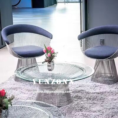 좋은 가격 럭셔리 미드 센추리 모던 액센트 라운드 플래트너 커피 테이블 템퍼드 글라스 탑 메탈 와이어 베이스 온라인으로