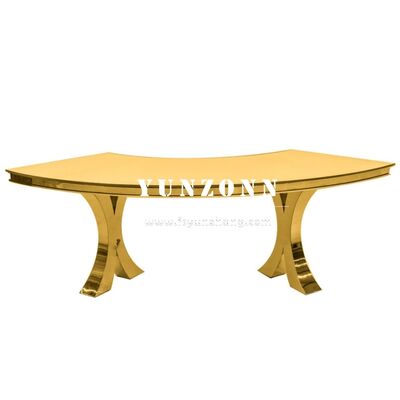 좋은 가격 야외 호텔 이벤트 파티용 모던 골드 크로스 X 다리 뱀 S자형 유리 및 금속 웨딩 연회 테이블 온라인으로