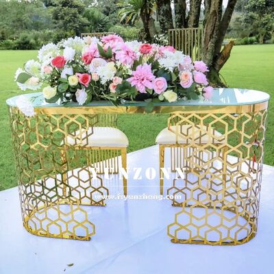 좋은 가격 핫 세일 럭셔리 타원형 테이블 모던 스테인리스 스틸 속이 빈 디자인 식사 야외 호텔 및 주방 웨딩 용도 온라인으로