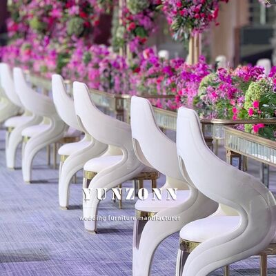 좋은 가격 호텔 웨딩 레스토랑 야외 홀 용 패브릭 포함 모던 크리에이티브 디자인 스테인리스 스틸 식탁 의자 온라인으로