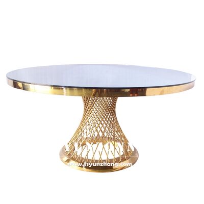 좋은 가격 결혼식을 위한 럭셔리 가구 이벤트 파티 골드 스테인리스 스틸 유리 어망 라운드 연회장 테이블 온라인으로