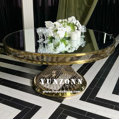 좋은 가격 호텔 및 결혼식용 야외 행사용 온화 유리 및 금속 기반을 가진 현대 스테인리스 스틸 식탁 온라인으로