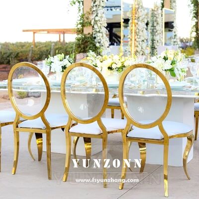 좋은 가격 호텔 식당용 모던 럭셔리 골드 아크릴 투명 라운드 등받이 O자형 가죽 의자 온라인으로