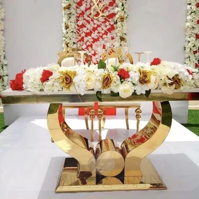 좋은 가격 연회, 이벤트, 호텔, 파티, 식당, 거실, 야외 사용을 위한 모던 골드 스테인리스 스틸 웨딩 테이블 가구 온라인으로