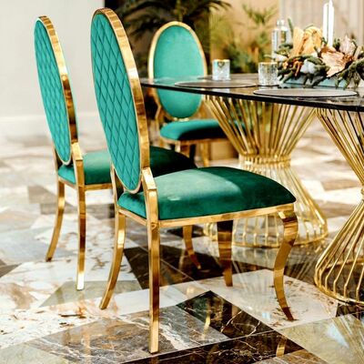 좋은 가격 내구성 있는 스테인레스 스틸 웨딩 의자 고급 금 실내 체육관 아파트 빌라 비원형 뒷식당 잔치 대여 온라인으로