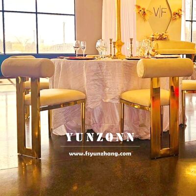 좋은 가격 결혼식 및 호텔용 벨벳 쿠션과 함께 칼리 골드 스테인리스 스틸 식탁 의자 온라인으로