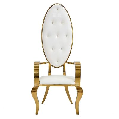 좋은 가격 럭셔리 스테인리스 스틸 가죽 내구성 야외 모던 하이백 연회장 신부 웨딩 빌라 파티 다이닝 호텔 의자 온라인으로