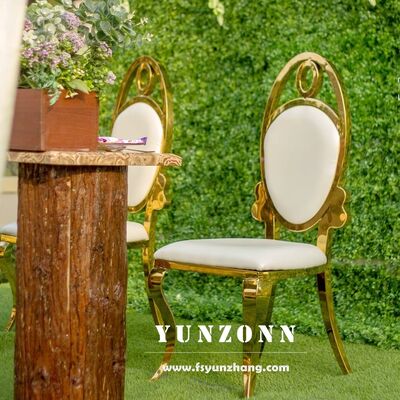 좋은 가격 모던 골드 타원형 등받이 웨딩 다이닝 체어 도매 스테인리스 스틸 가구 (연회 및 호텔용) 온라인으로