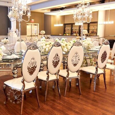 좋은 가격 현대 금 스테인레스 스틸 타원형 뒷좌석 가죽으로 식당 호텔 및 결혼식 아파트 현대 스타일 온라인으로