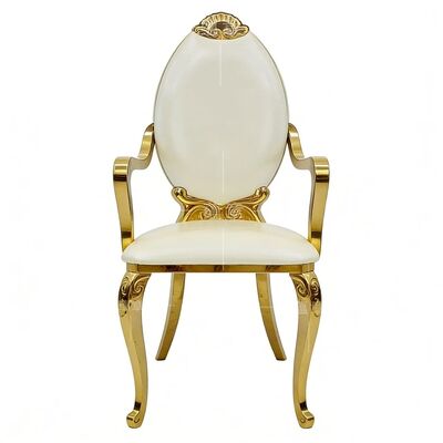 좋은 가격 호텔 야외 아파트용 모던 럭셔리 골드 스테인리스 스틸 내구성 높은 등받이 다이닝 스론 체어 온라인으로